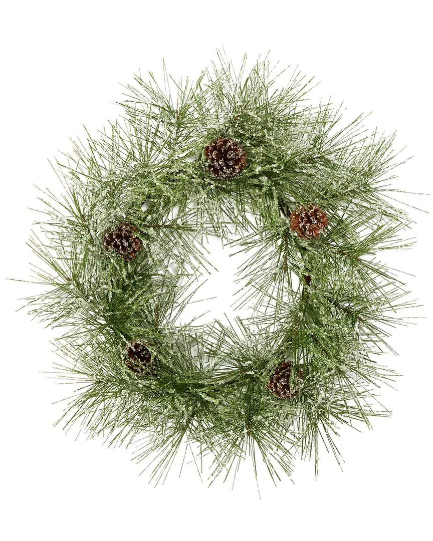 24in Iced Pine Artificial Wreath with Pine Cones - Green