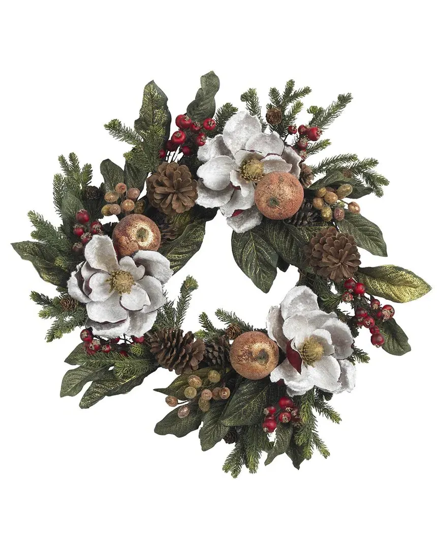 24in Magnolia Pinecone & Berry Wreath - White