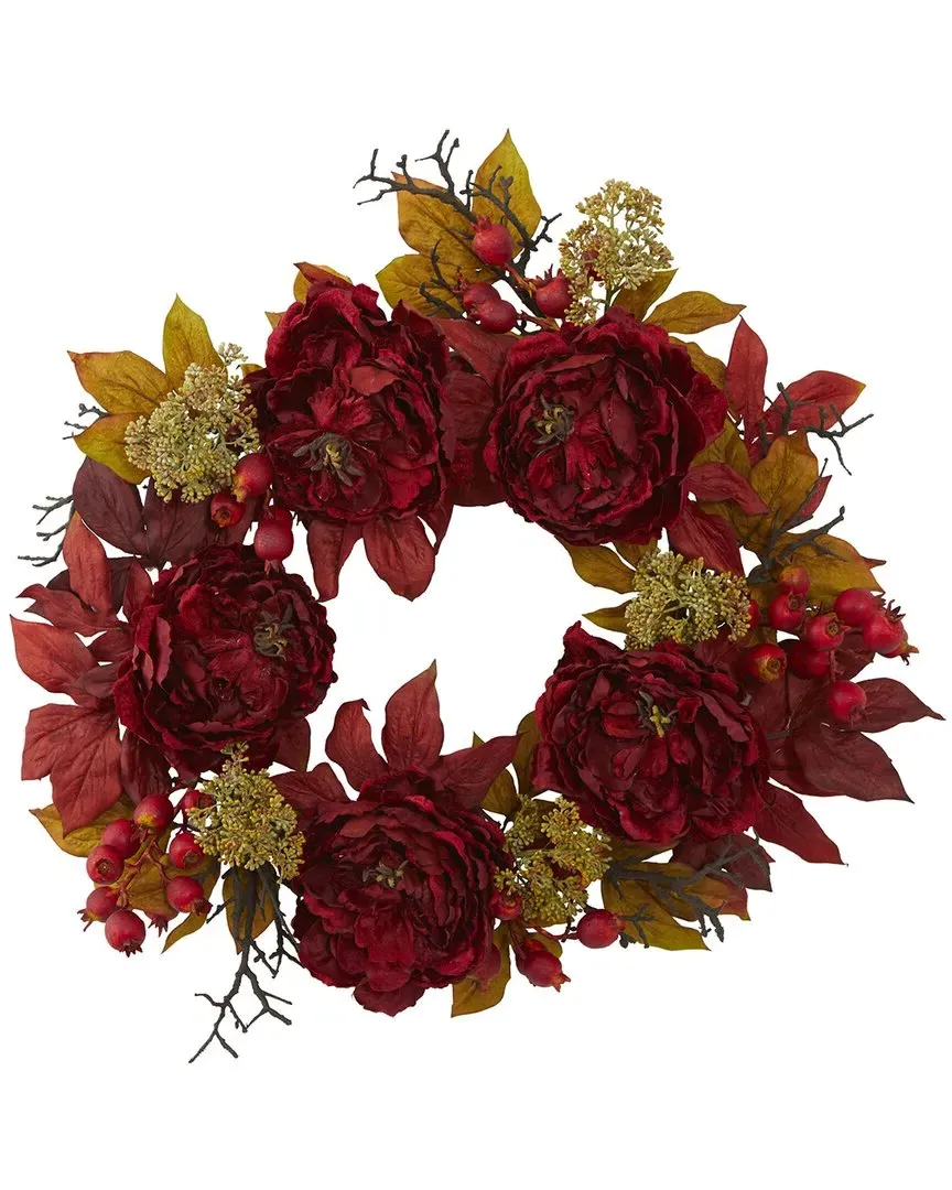 24in Peony Sedum Wreath - Red image