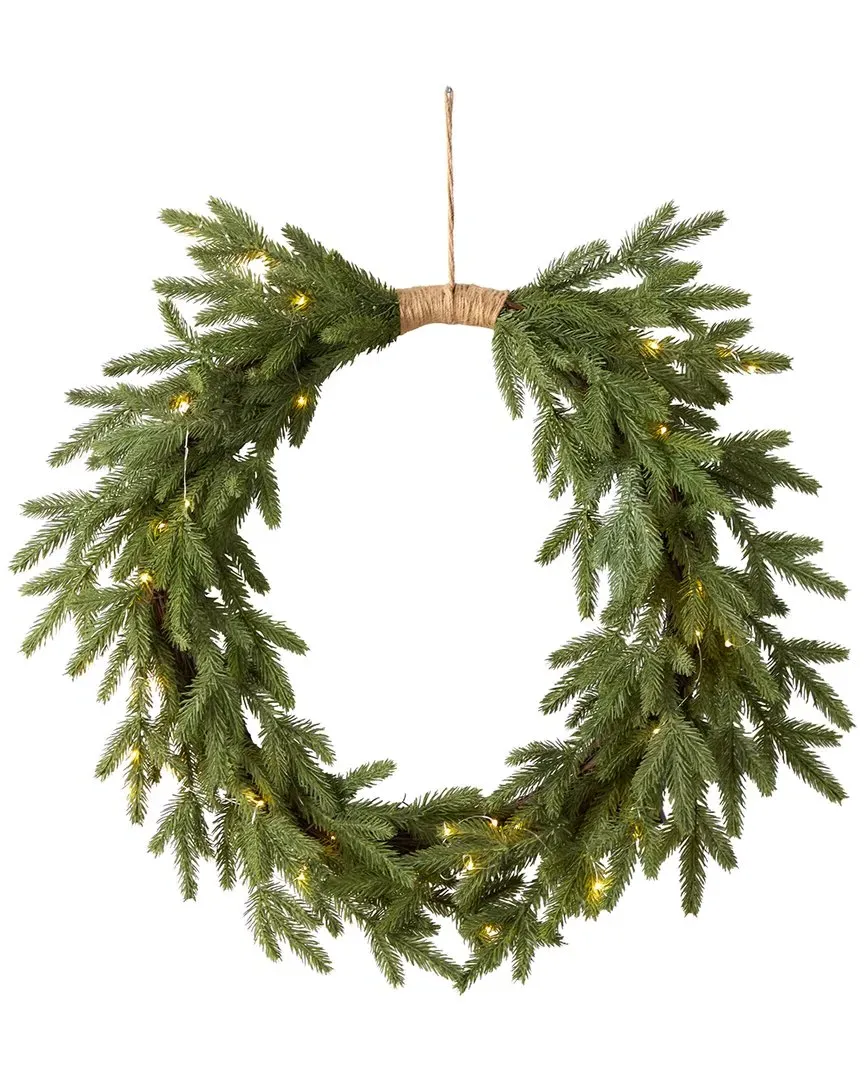 24in Pre-Lit Cascading Pine Christmas Wreath - Green