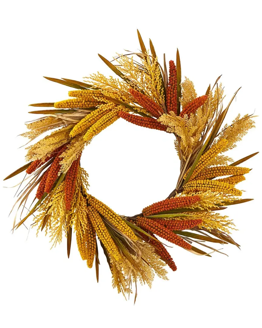 25in Sorghum Harvest Artificial Wreath - Yellow image