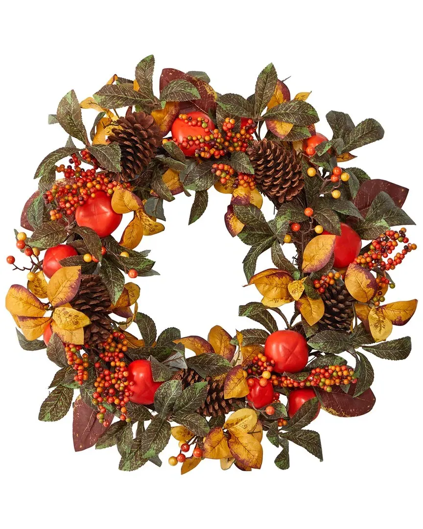 26in Autumn Persimmon & Pinecones Artificial Fall Wreath - Orange