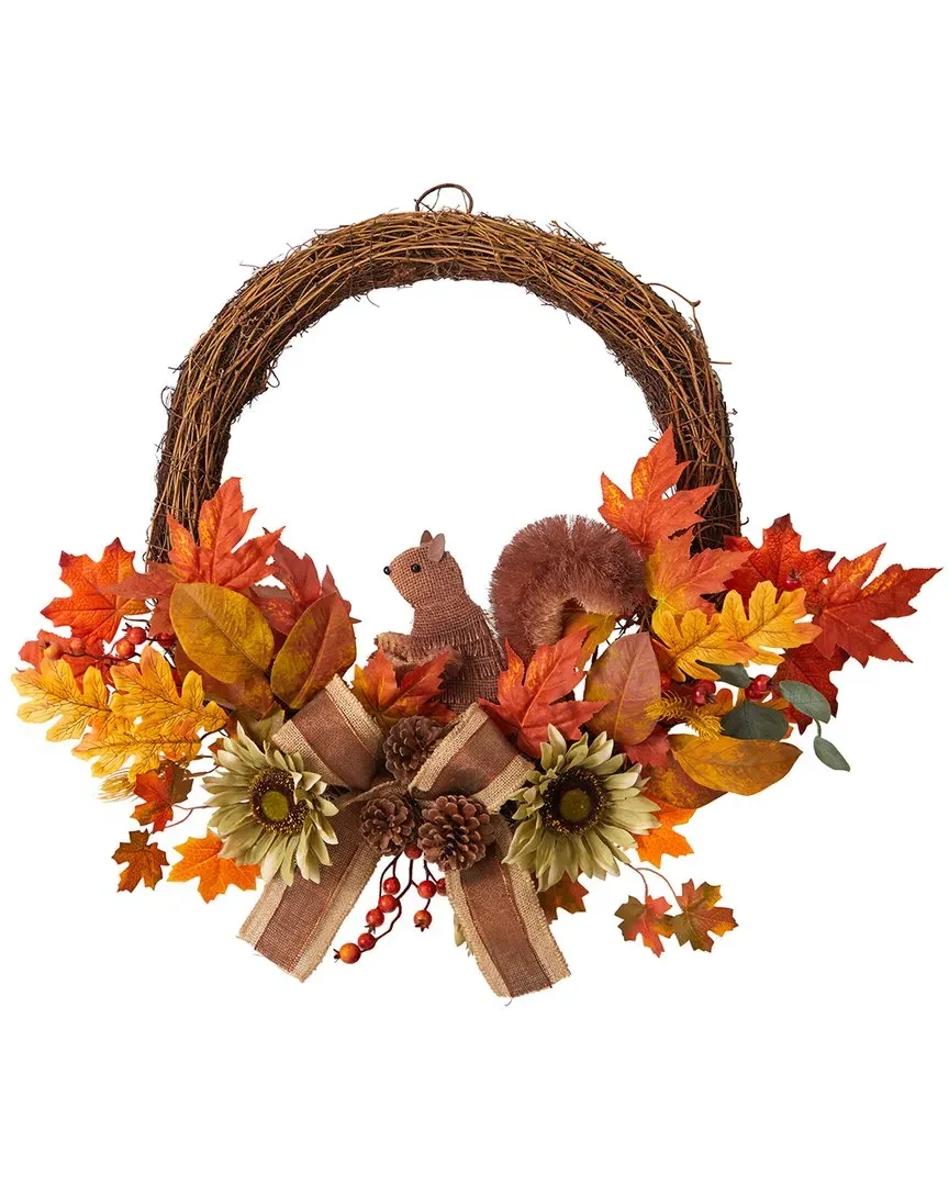 26in Fall Harvest Artificial Wreath with Twig Base - Orange image