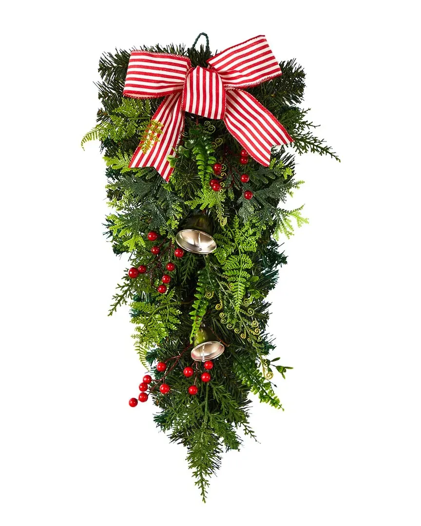 26in Holiday Christmas Bells Bow Artificial Swag - Green image
