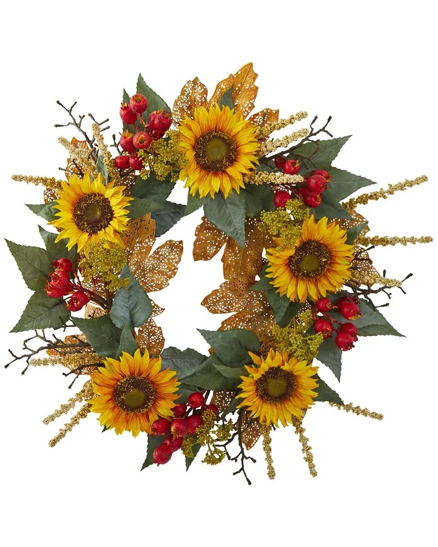 27in Sunflower Berry Artificial Wreath - Multi