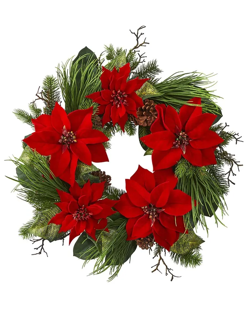 28In Poinsettia & Pine Wreath - Red