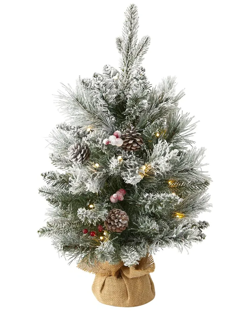 2ft Flocked Artificial Christmas Tree with Clear Lights - Green