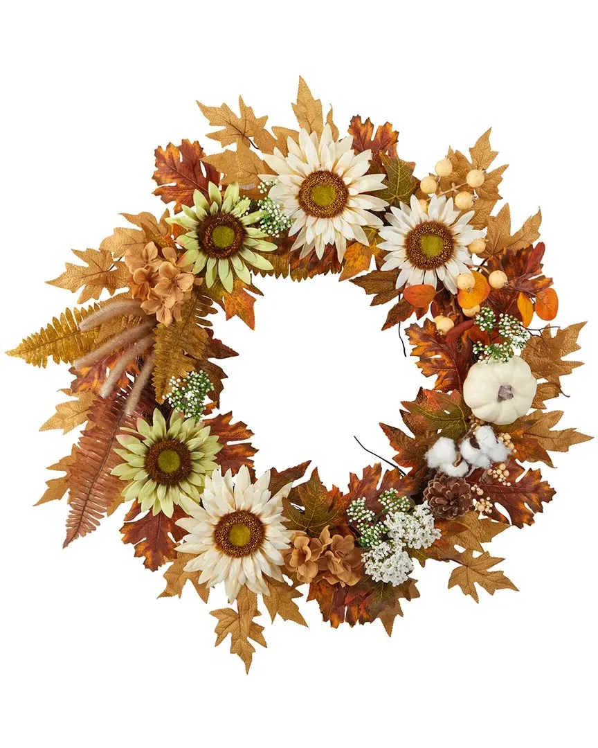 30in Autumn Sunflower Pumpkin Berries Artificial Wreath - Orange image