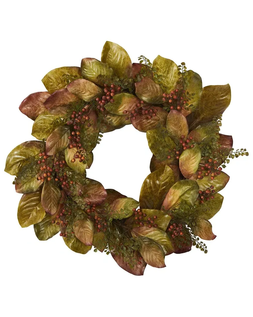 30in Fall Magnolia Leaf & Berries Artificial Wreath - Green