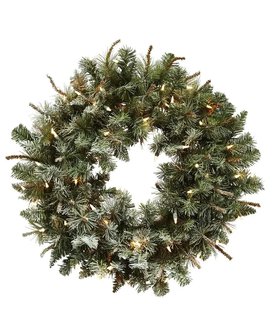 30in Lighted Frosted Pine Wreath - Green