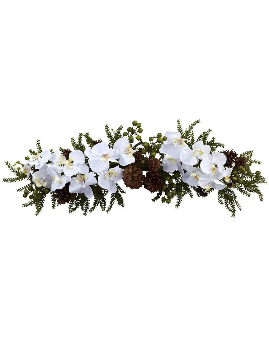 30in Phalaenopsis Orchid & Pine Swag - Green, White