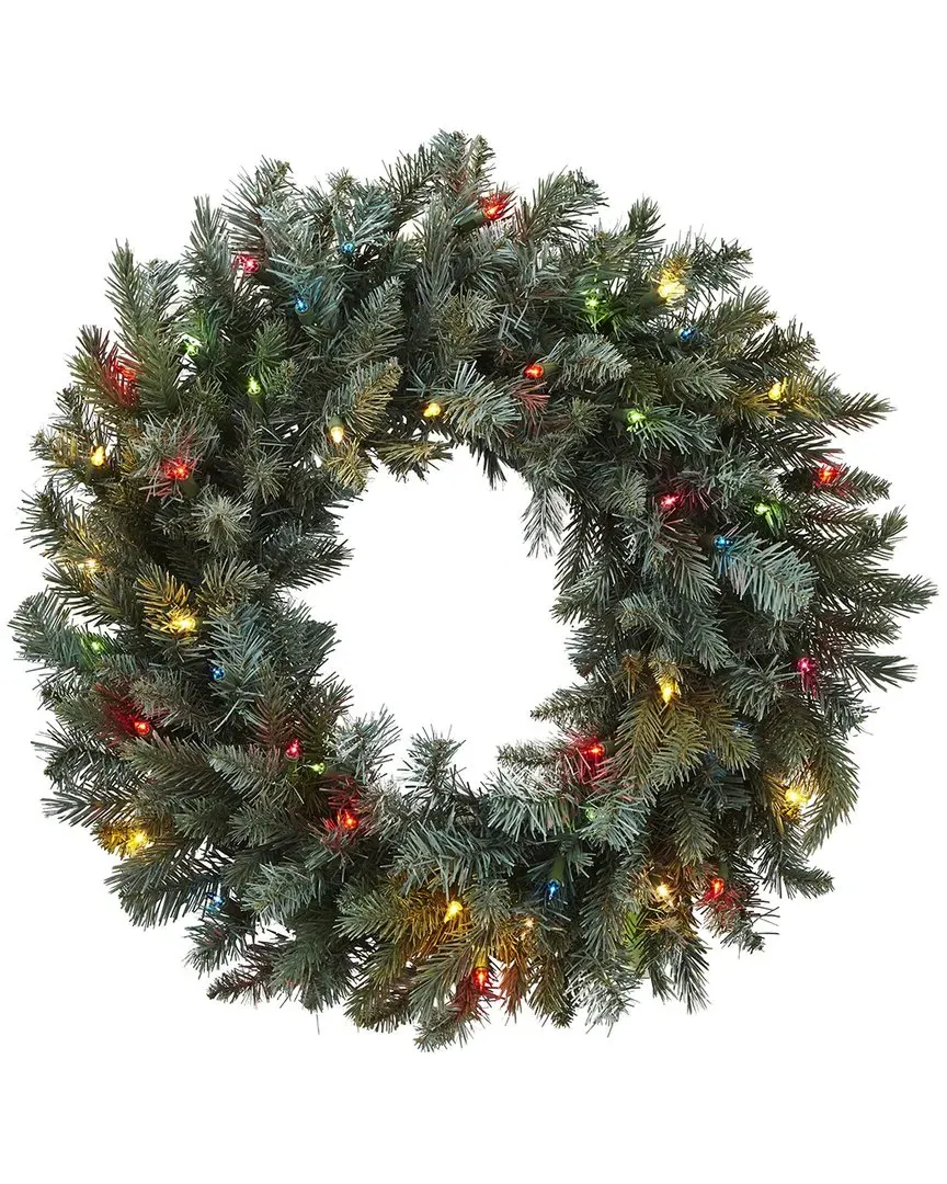 30in Pine Wreath with Colored Lights - Green image