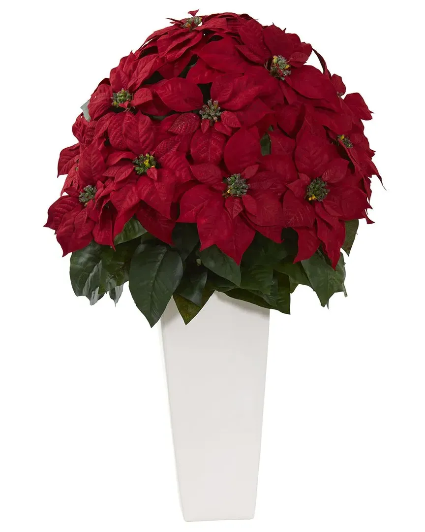 32in Poinsettia Artificial Plant in White Planter - Red