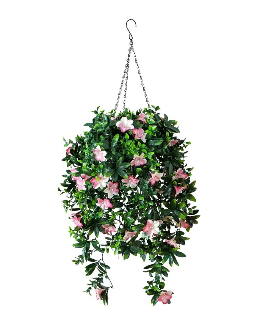 34in UV-Resistant Artificial Azalea Hanging Basket - Pink image