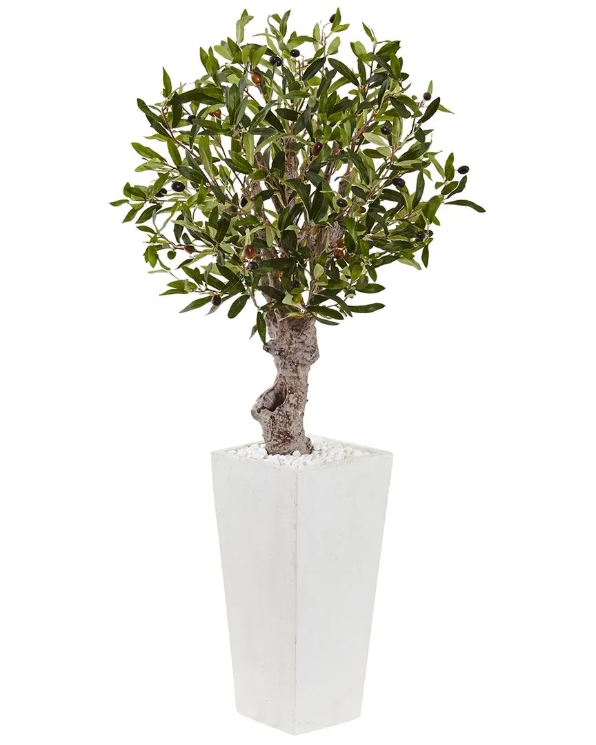 3.5ft Olive Artificial Tree with Tower Planter - White