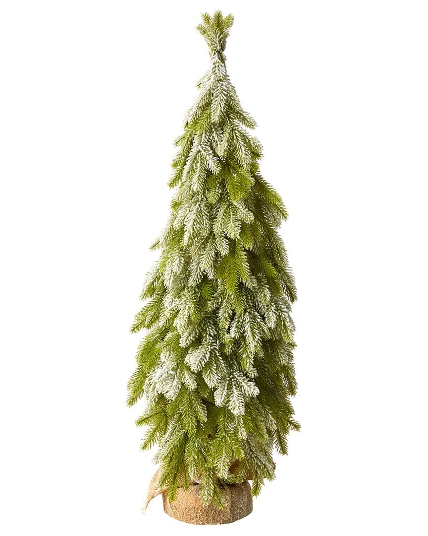 35In Snow Flocked Christmas Tree in Burlap Base - Green image