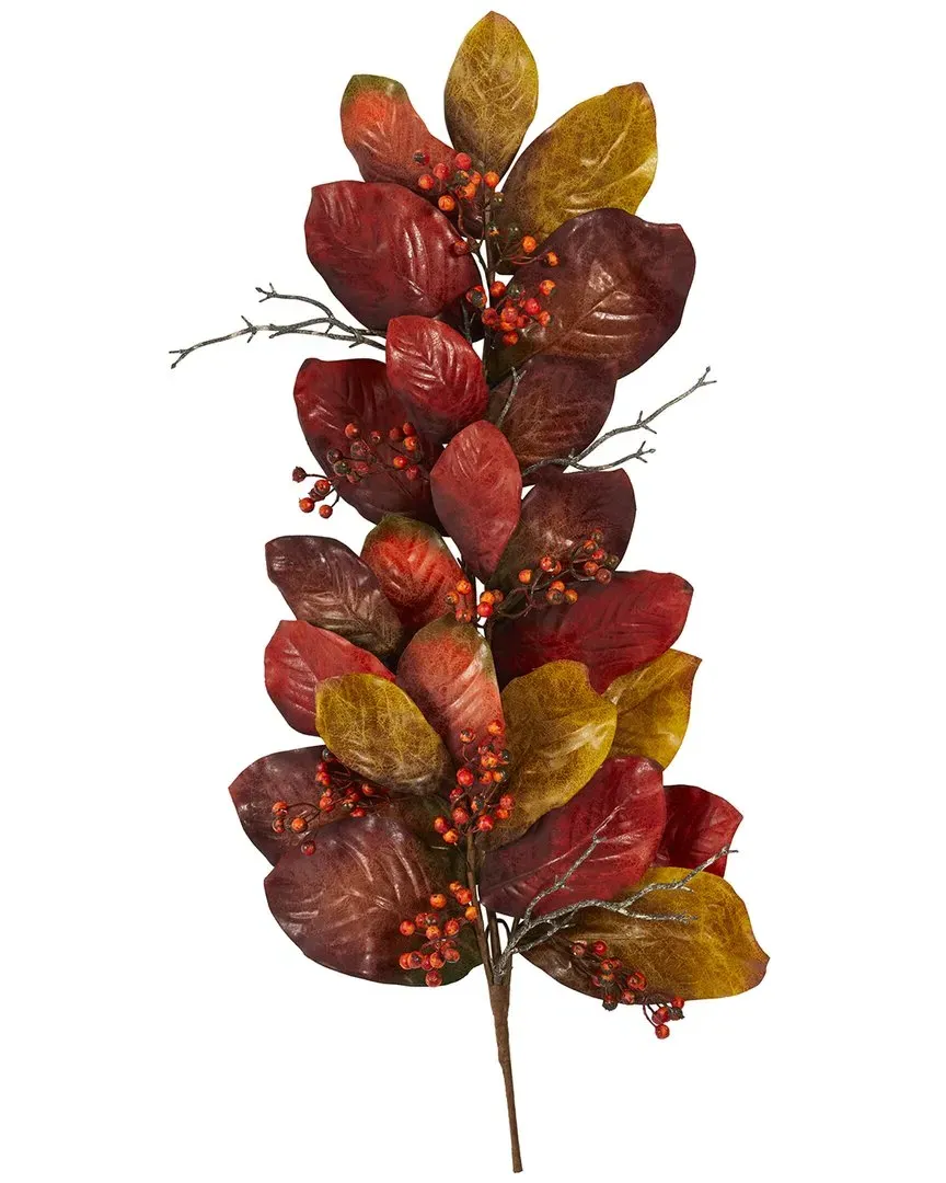 36in Autumn Magnolia Leaf Artificial Teardrop with Berries - Orange image