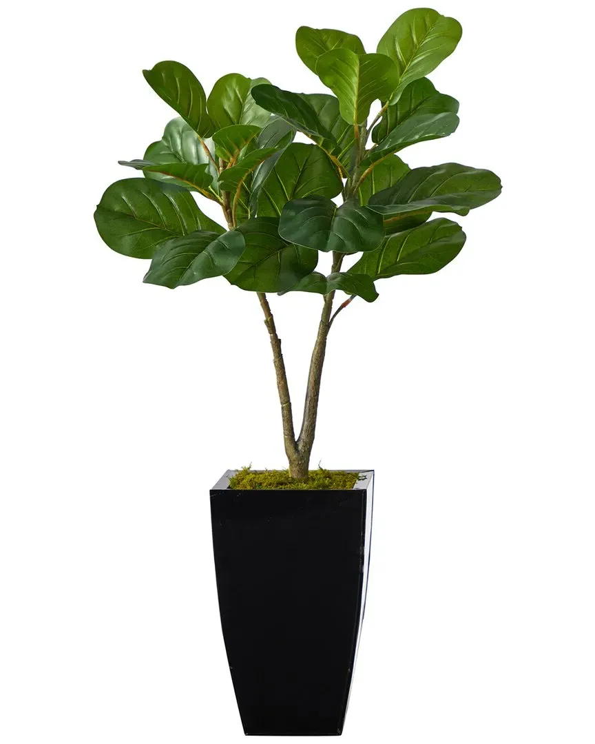 3ft Fiddle Leaf Fig Tree in Black Metal Planter - Green image