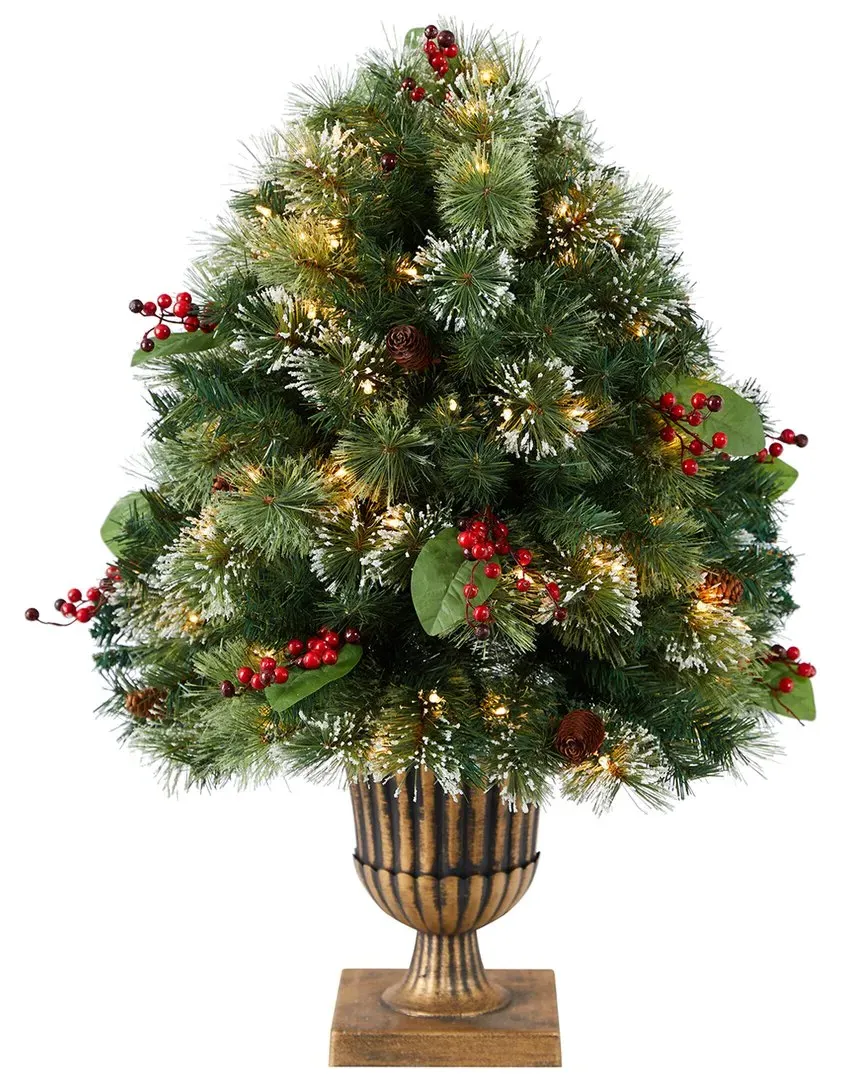 3ft Holiday Pre-Lit Snow Tip Greenery Arrangement - Green image