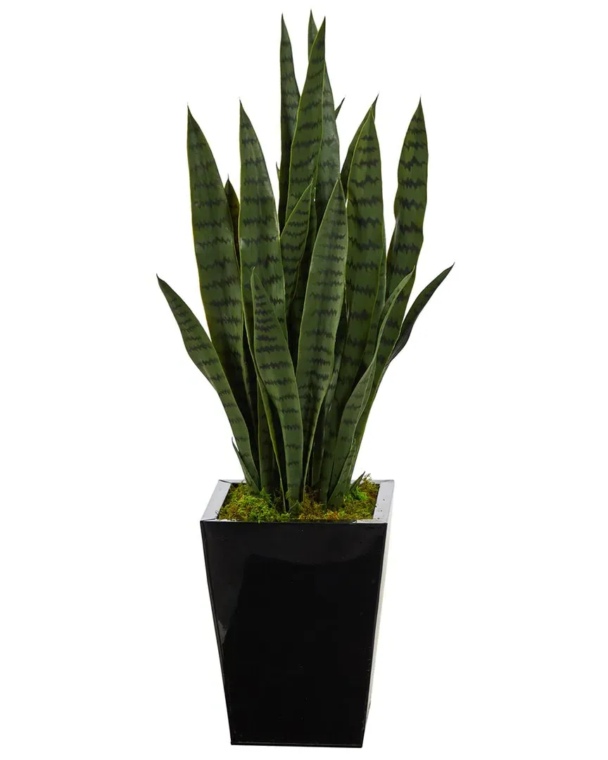 40in Sansevieria Artificial Plant in Black Metal Planter - Green