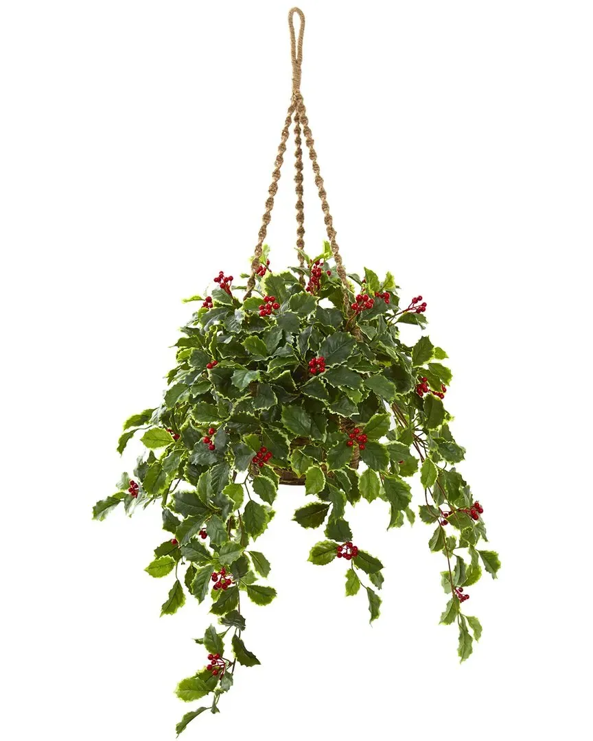 40in Variegated Holly with Berries Artificial Plant - Green