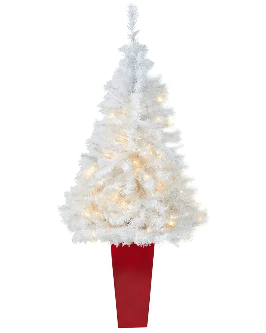 4.5ft Artificial Christmas Tree with LED Lights - White image