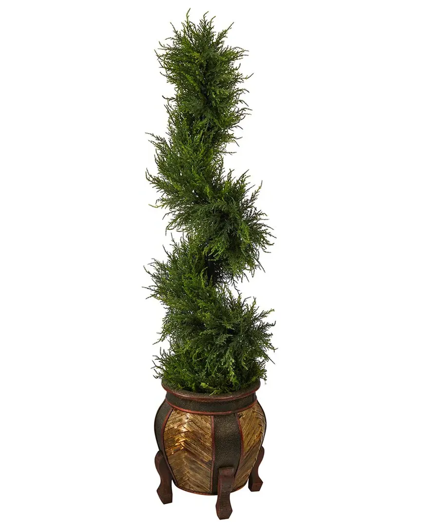 4.5ft Spiral Cypress Artificial Tree in Decorative Planter - Green