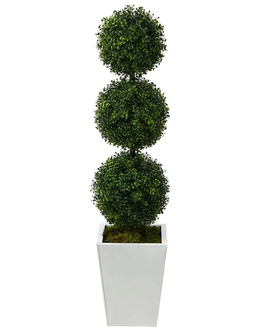 46in Boxwood Triple Ball Topiary Artificial Tree - Green, Metal image