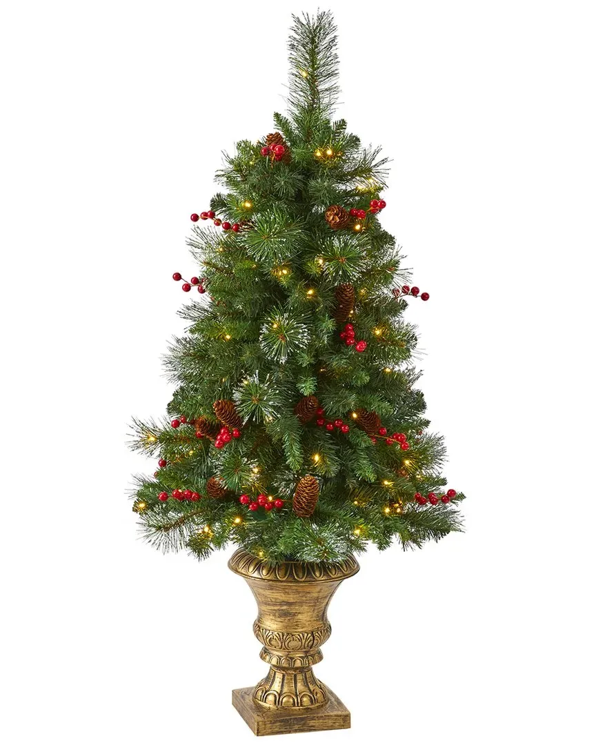 4ft Pine Artificial Christmas Tree with LED Lights - Green image
