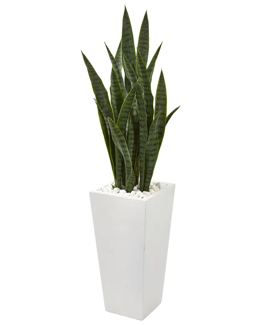 4ft Sansevieria Artificial Plant in White Tower Planter - Green