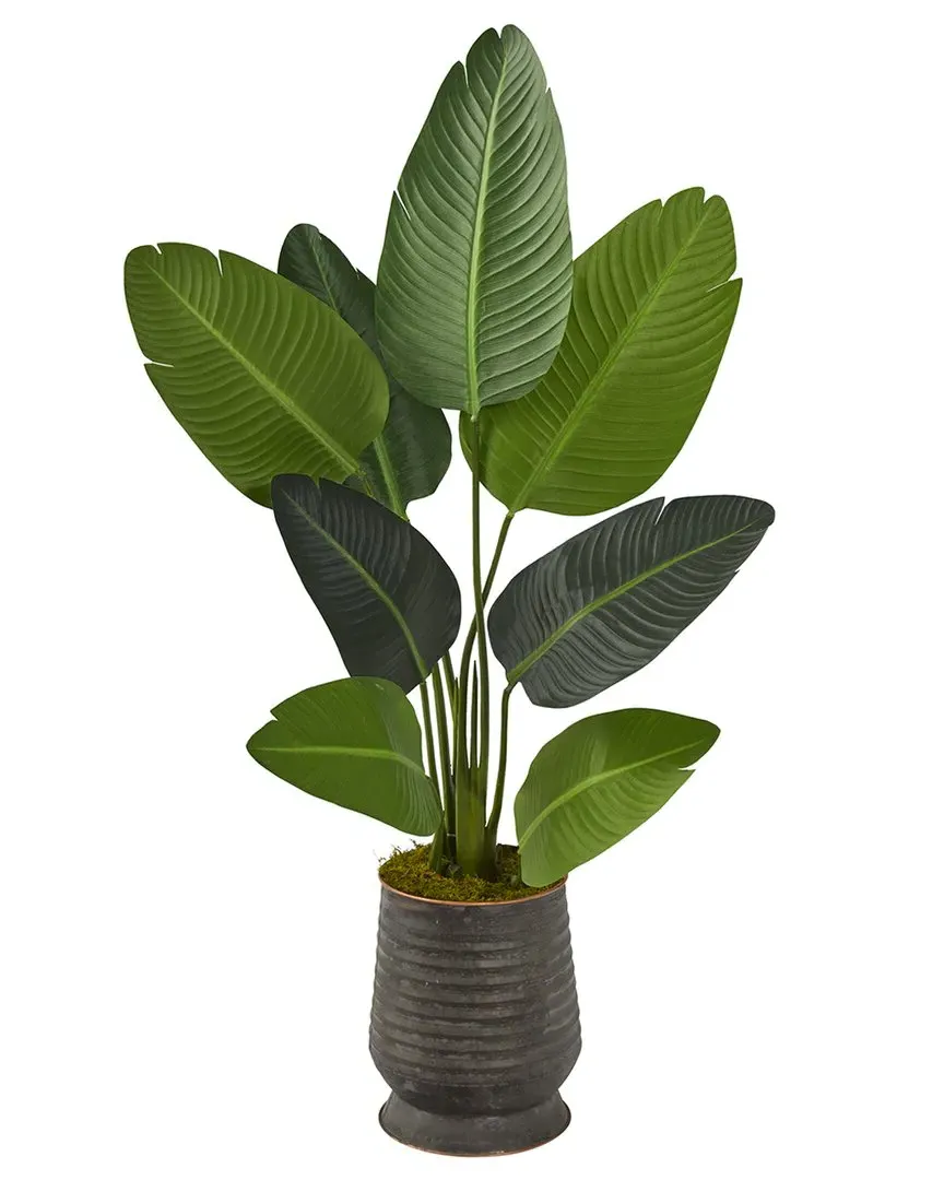 50in Travelers Palm Artificial Tree in Ribbed Metal Planter - Green