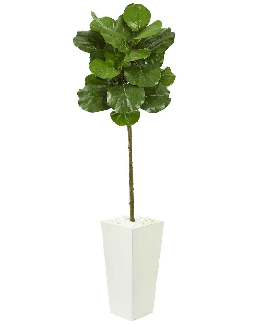 5.5ft Fiddle Leaf Artificial Tree in White Tower Planter - Green image