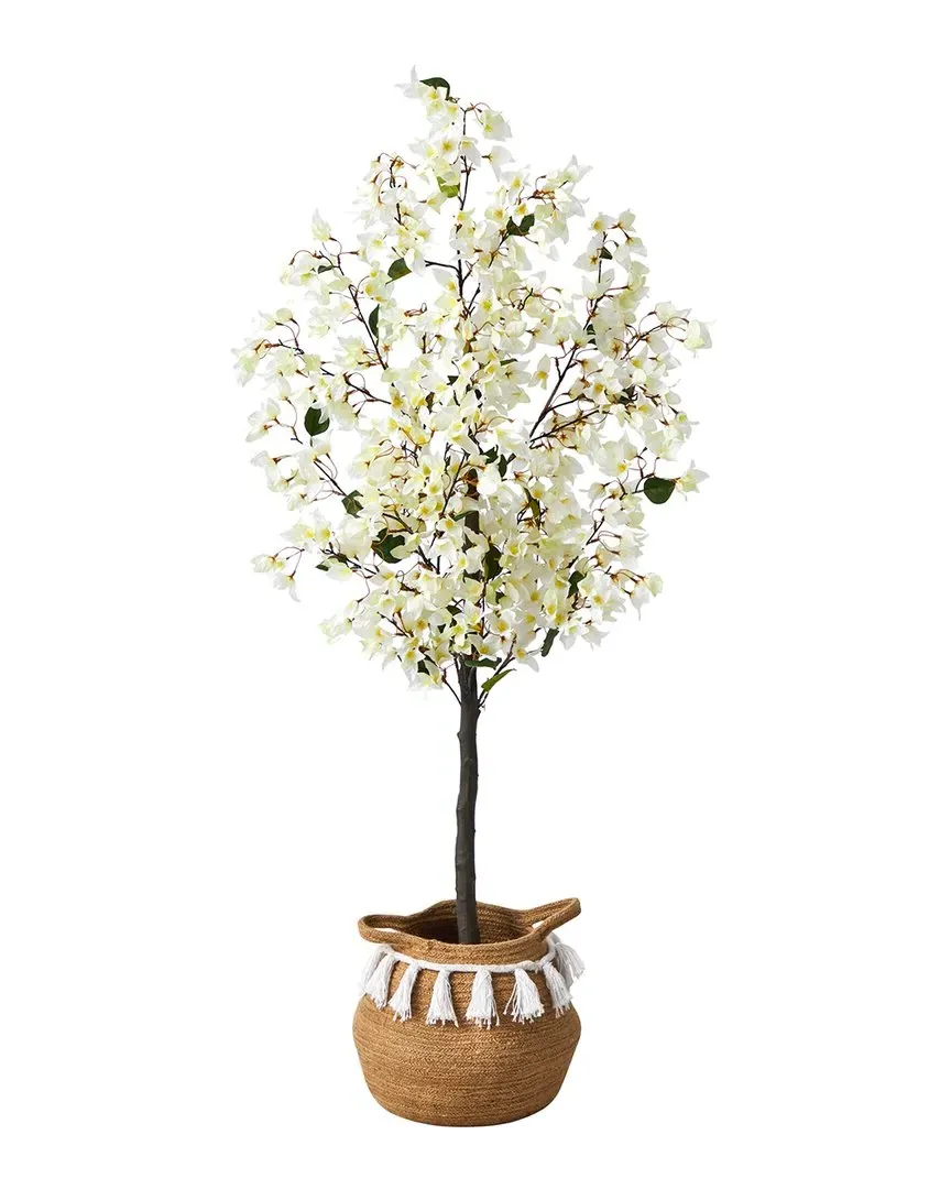 5ft Artificial Bougainvillea Tree with Handmade Tassel Basket image