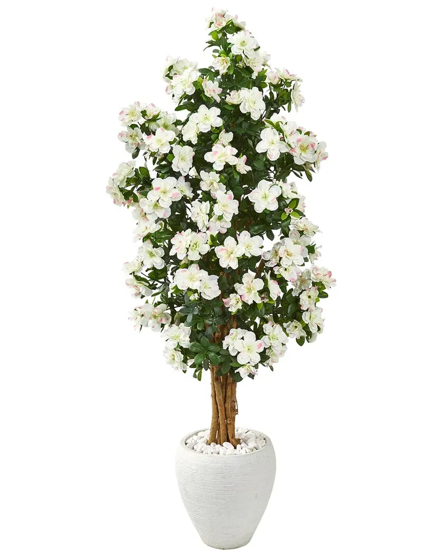 5ft Azalea Artificial Tree with White Planter - White