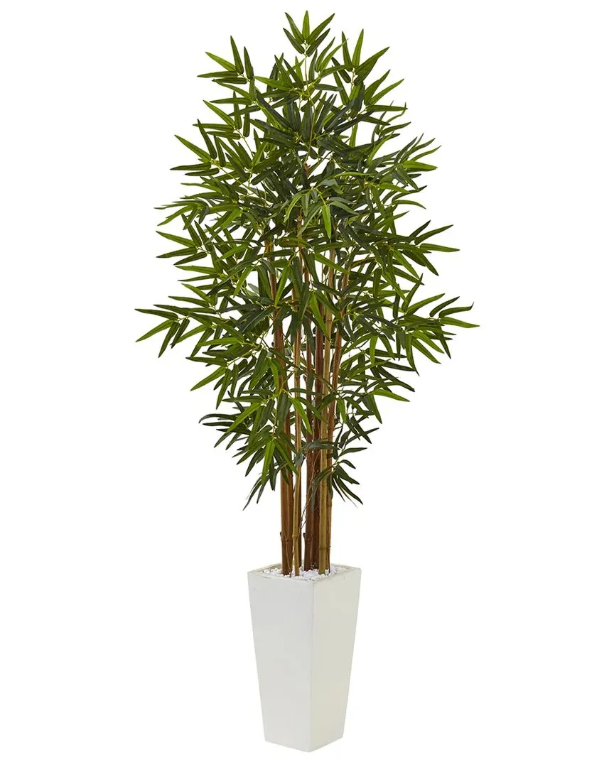 5ft Bamboo Artificial Tree in White Tower Planter - Green