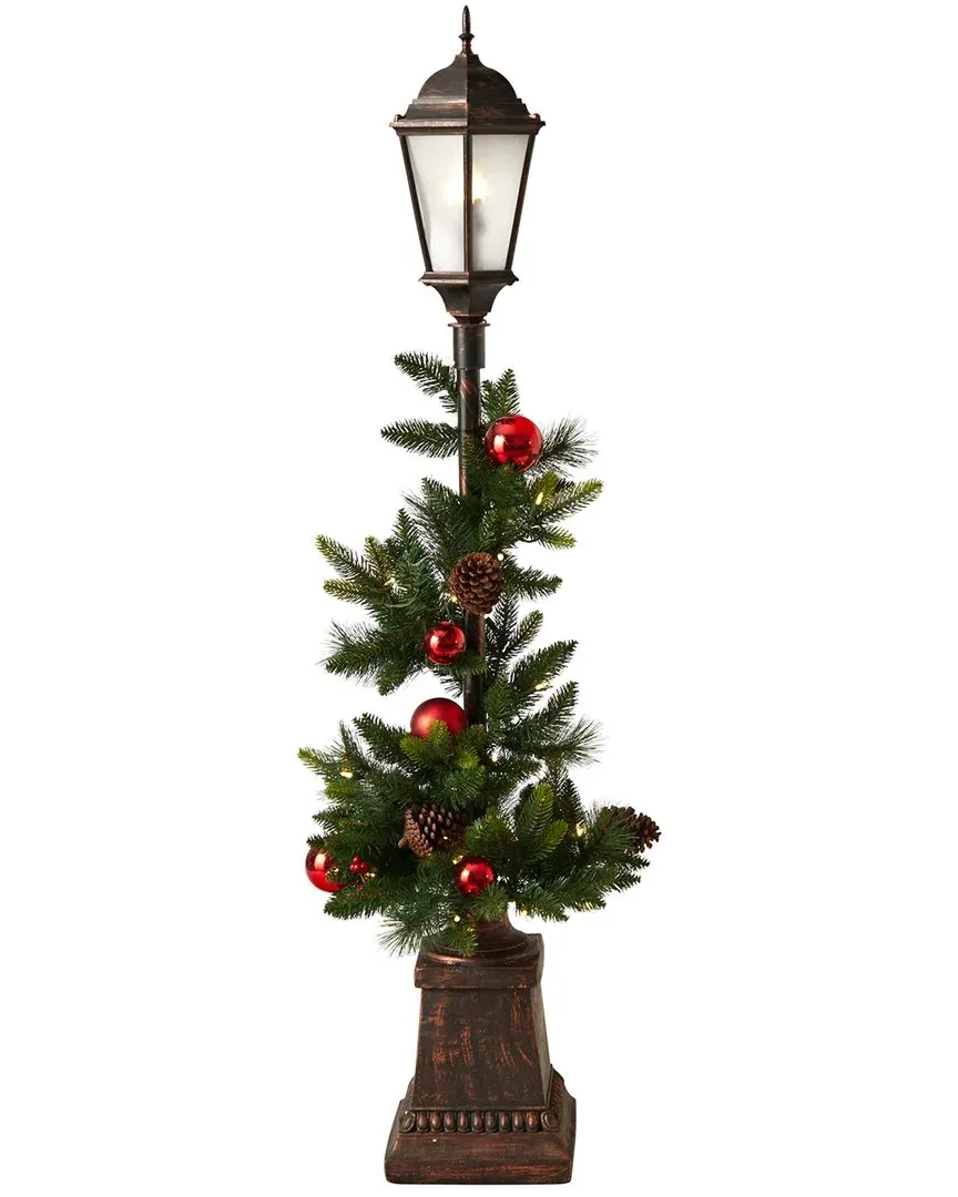 5ft Decorated Lamp Post with Garland - Green