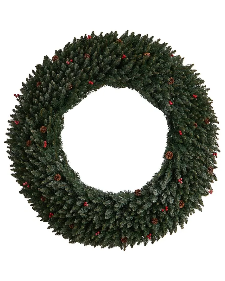 5Ft Flocked Artificial Christmas Wreath with LED Lights - Green