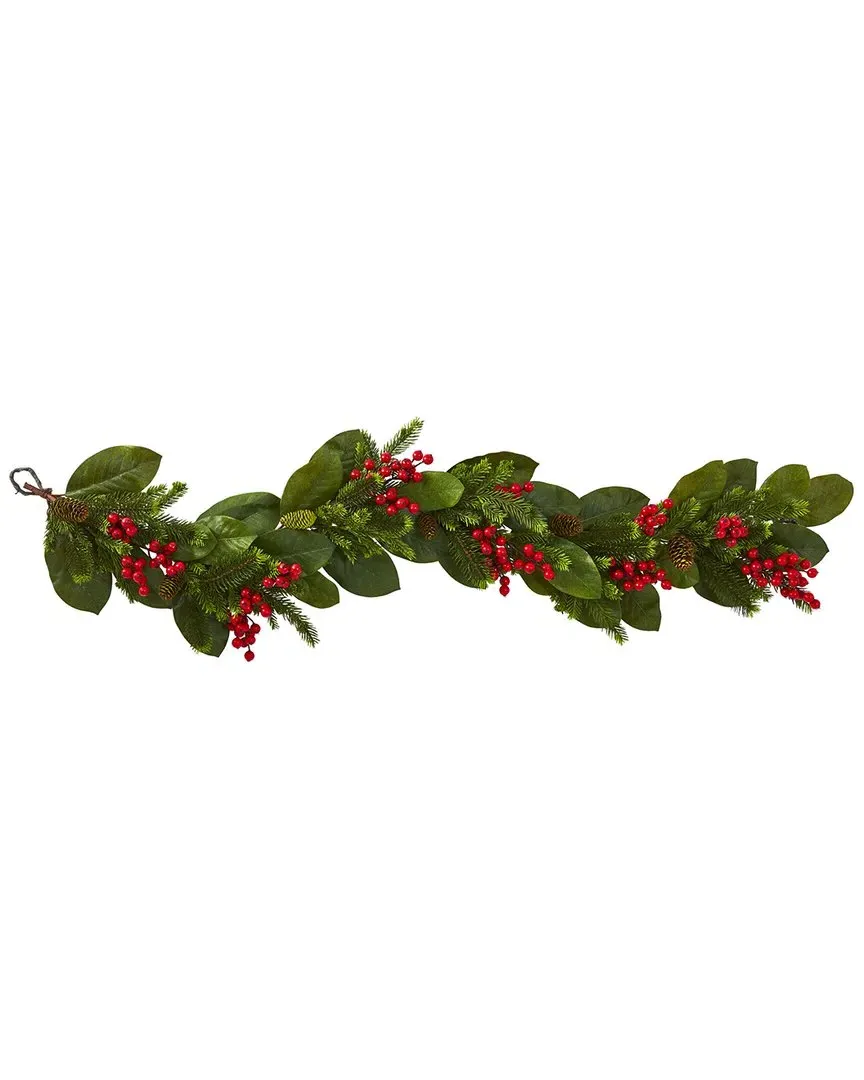 5ft Magnolia Berry Pine Artificial Garland - Green image