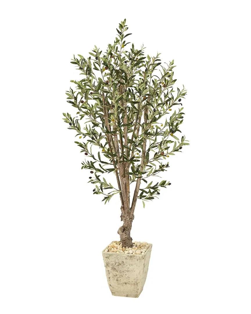 5ft Olive Artificial Tree with Country Planter - White