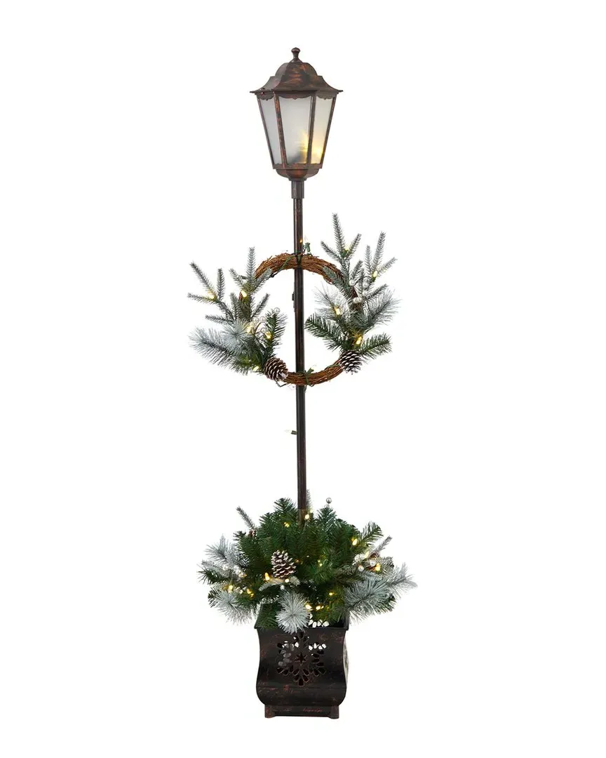 5ft Pre-Lit Decorated Lamp Post with Wreath - Green image