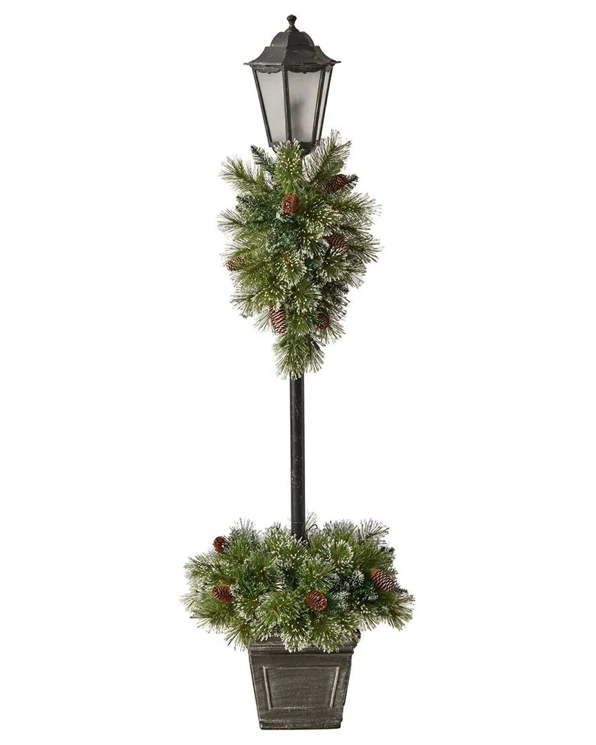 5ft Pre-Lit Lamp Post with Swag - Green