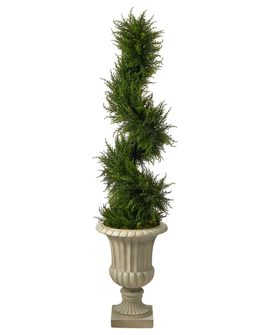 5ft Spiral Cypress Artificial Tree in Sand Finished Urn - Green