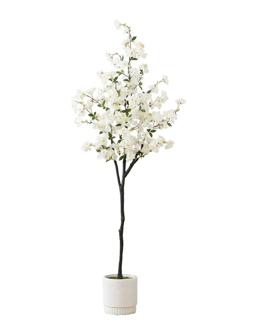 6ft Artificial Cherry Blossom Tree with Planter - White image