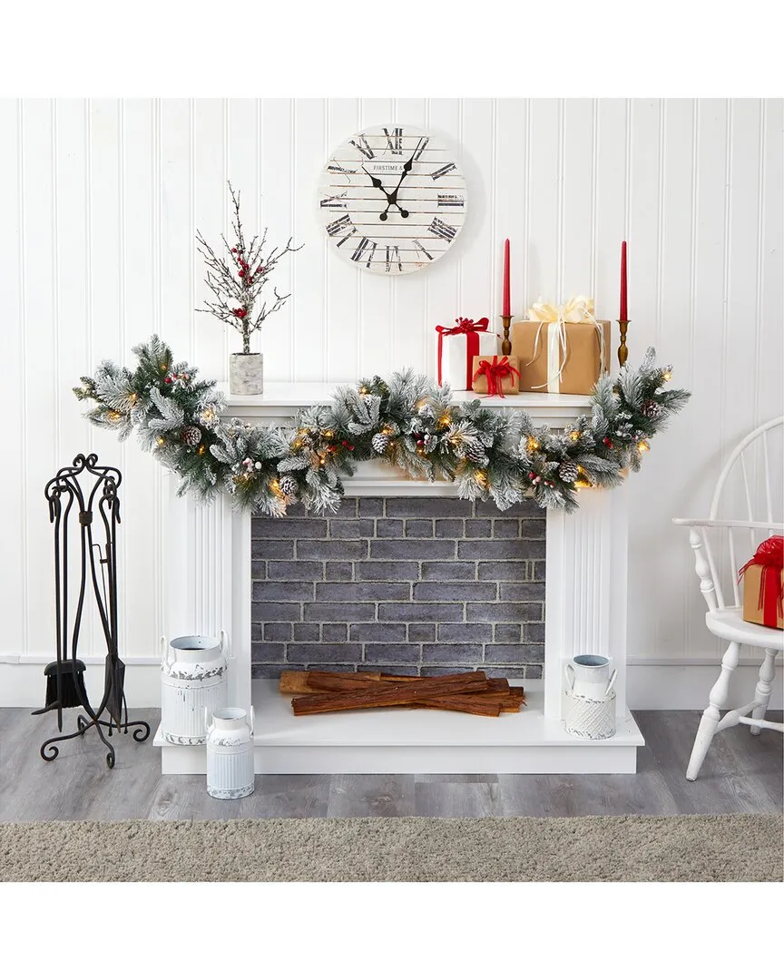 6ft Flocked Mixed Pine Artificial Christmas Garland with LED Lights - Green