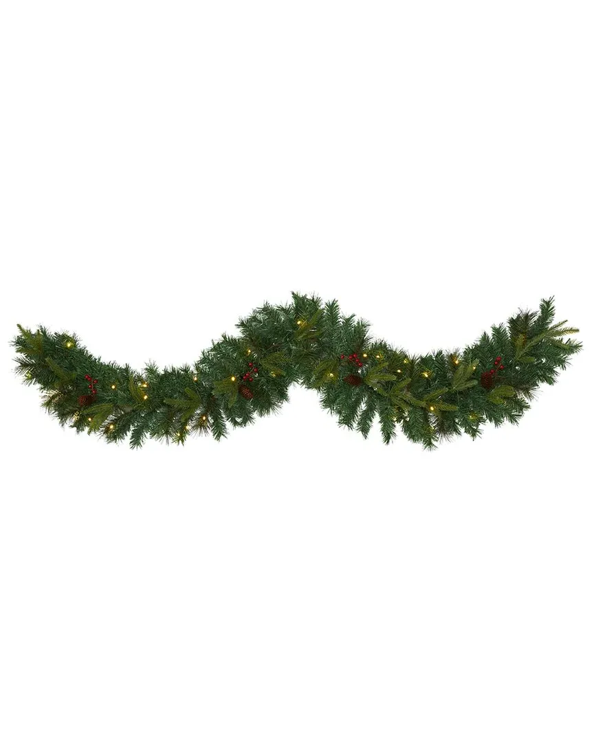 6ft Mixed Pine Artificial Christmas Garland with LED Lights - Green image