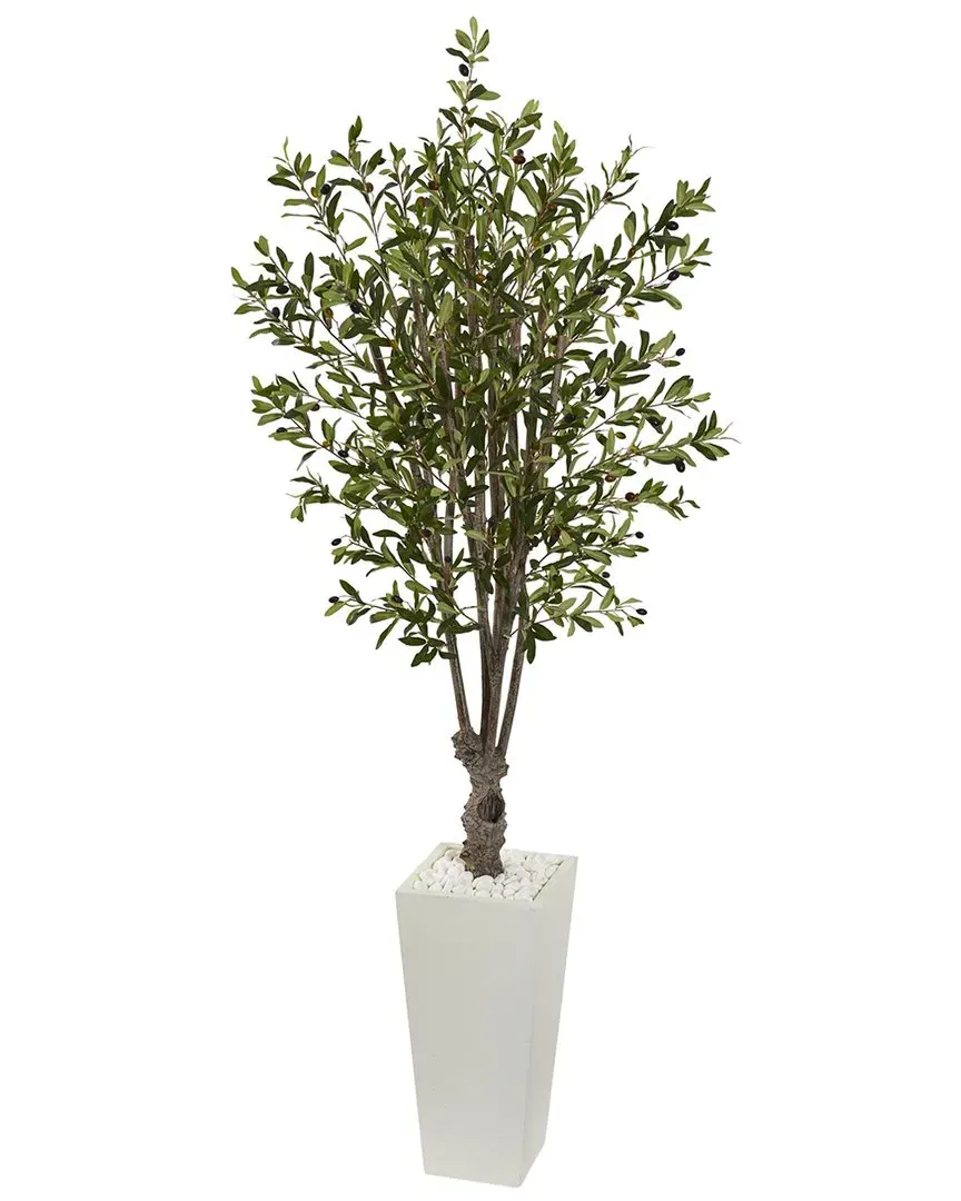 6ft Olive Artificial Tree with Tower Planter - White