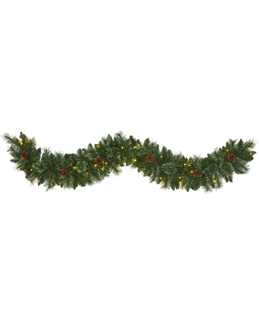 6ft White Mountain Pine Artificial Garland with LED Lights - Green image