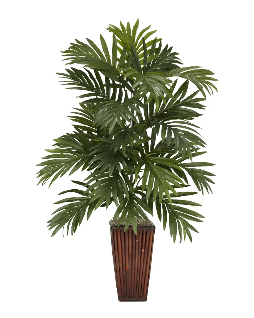 Areca Palm with Bamboo Vase Silk Plant - Green