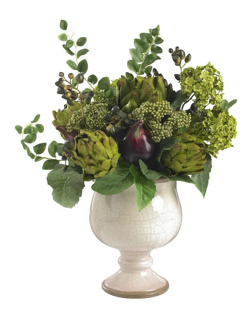 Artichoke and Hydrangea Silk Flower Arrangement - Green image