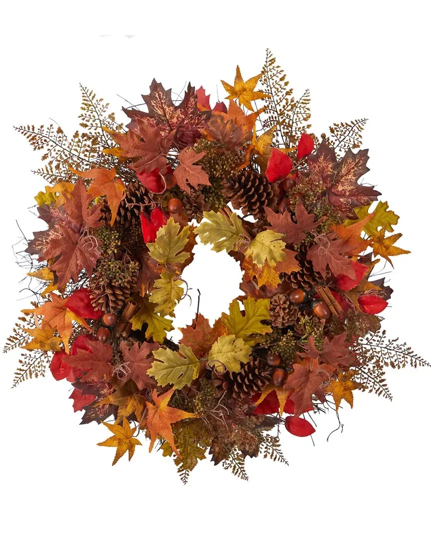 Autumn Maple Leaves & Pinecones Fall Wreath - Orange image